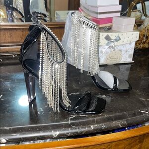 Black Rhinestone Embellished Women's Heels